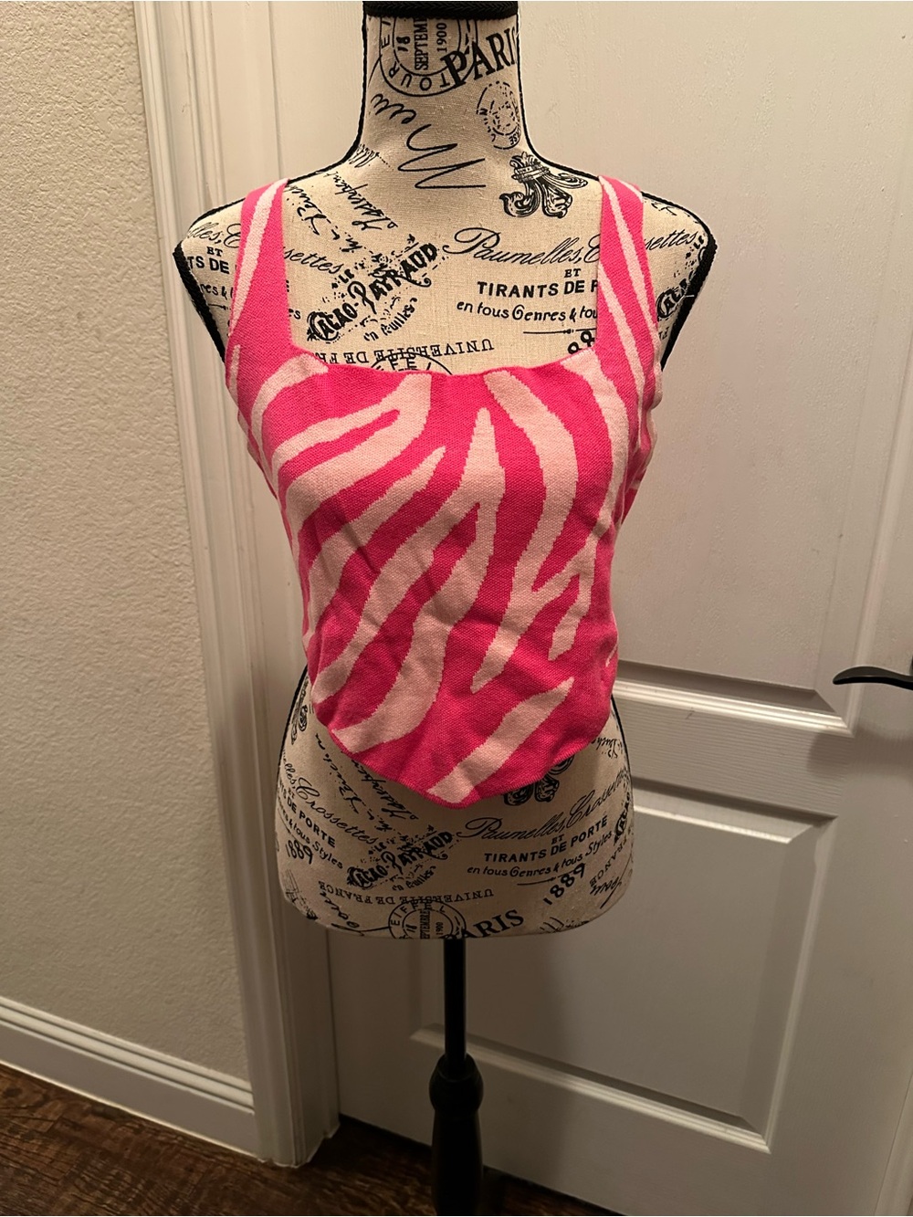 Pink Zebra-Print Knit Tank Top